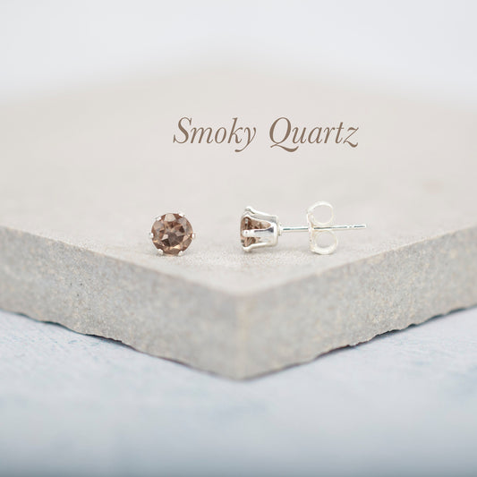 Dainty Smoky Quartz Gemstone Stud Earrings