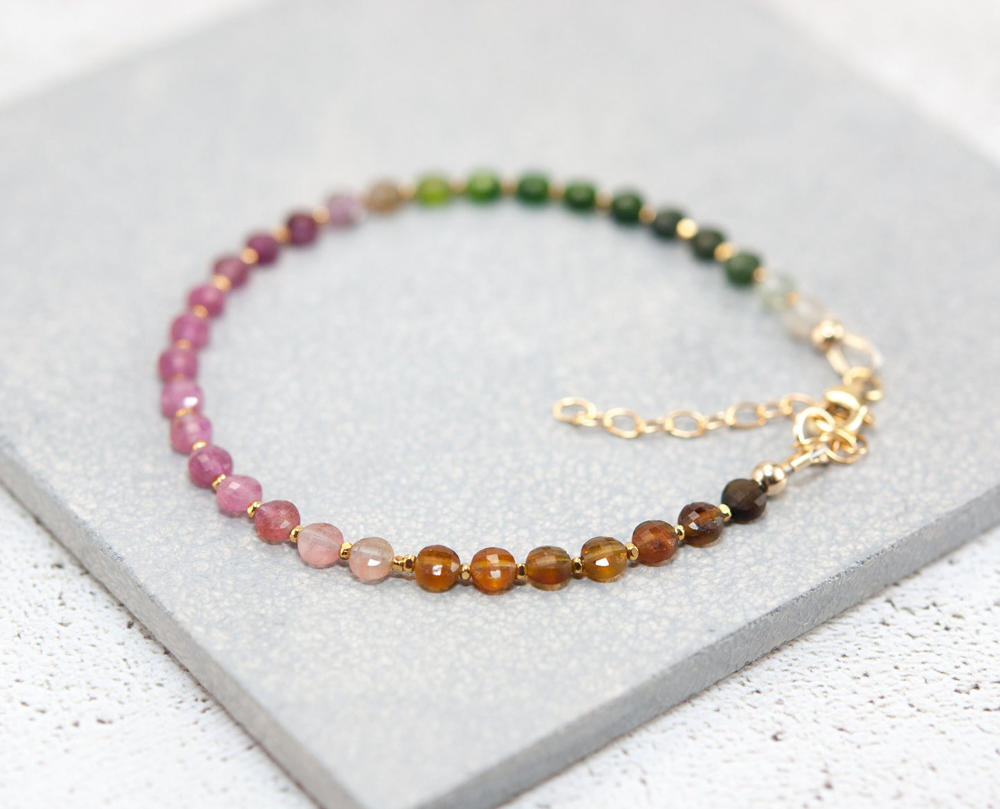 Tourmaline Dainty Coin Bead Bracelet