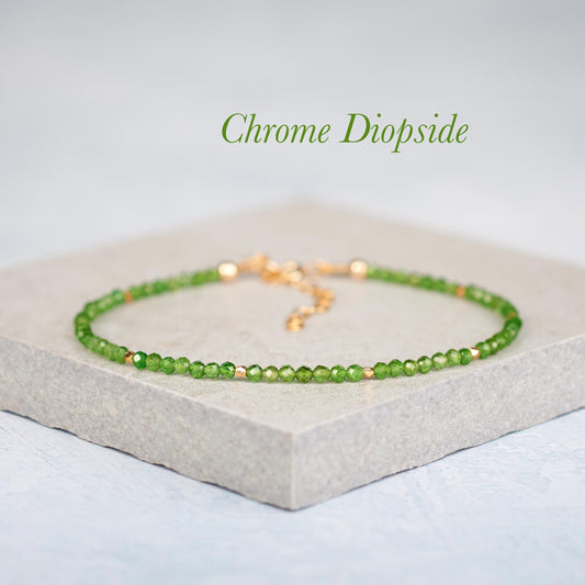 Chrome Diopside Dainty Gemstone Bracelet (AAA Grade)