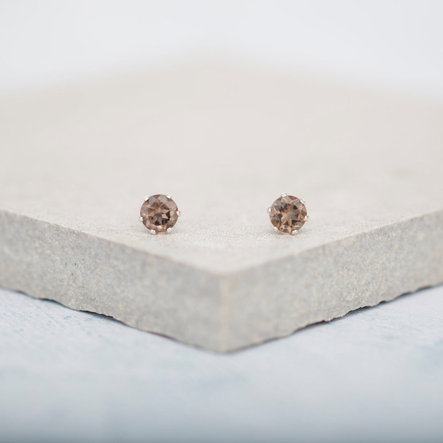 Dainty Smoky Quartz Gemstone Stud Earrings