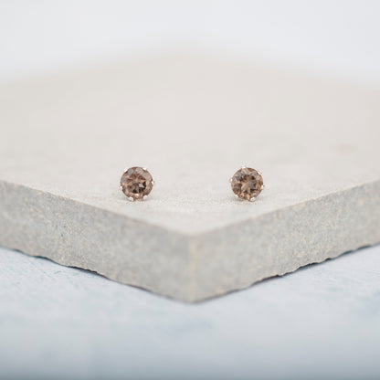 Dainty Smoky Quartz Gemstone Stud Earrings