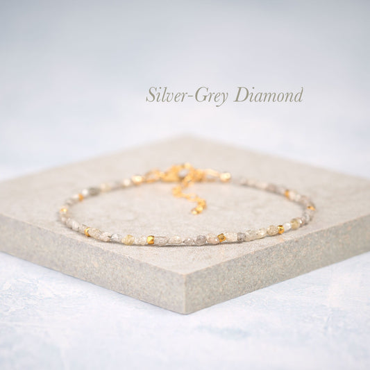 Raw Silver-Grey Diamond Dainty Bracelet