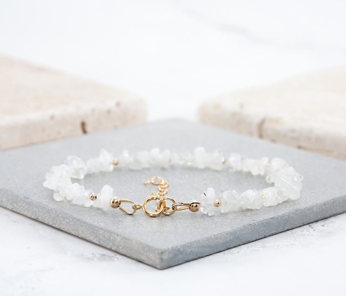 Raw Rainbow Moonstone Gemstone Bracelet