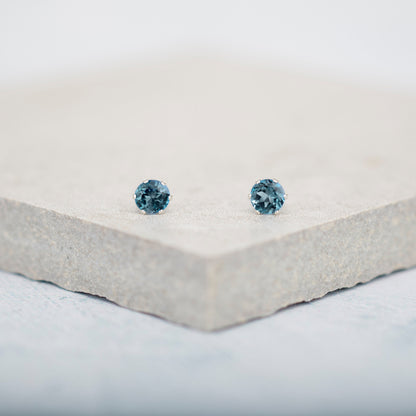 Dainty London Blue Topaz Gemstone Stud Earrings