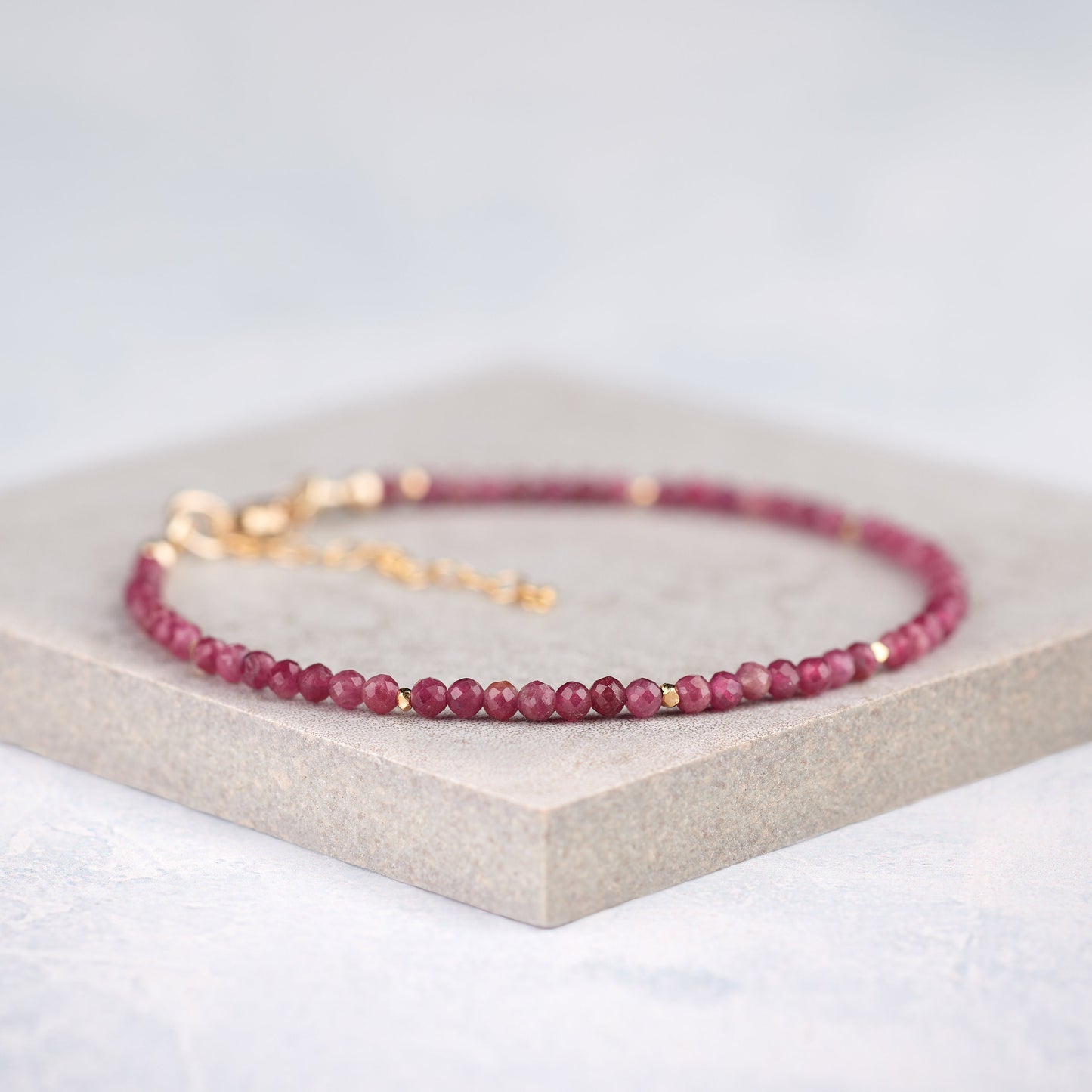 Dainty Red / Pink Tourmaline Gemstone Bracelet