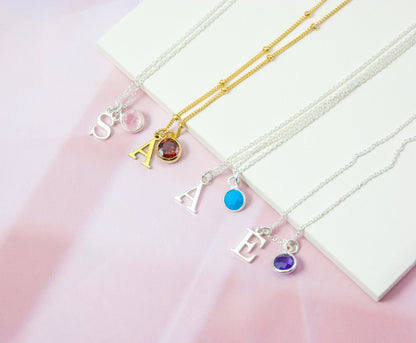 Initial & Turquoise December Birthstone Necklace