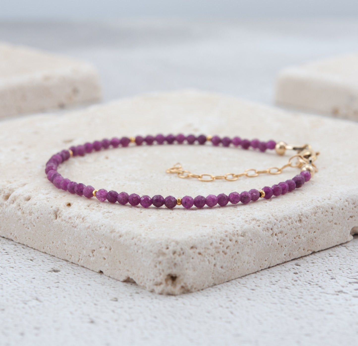 Dainty Pink Ruby Gemstone Bracelet