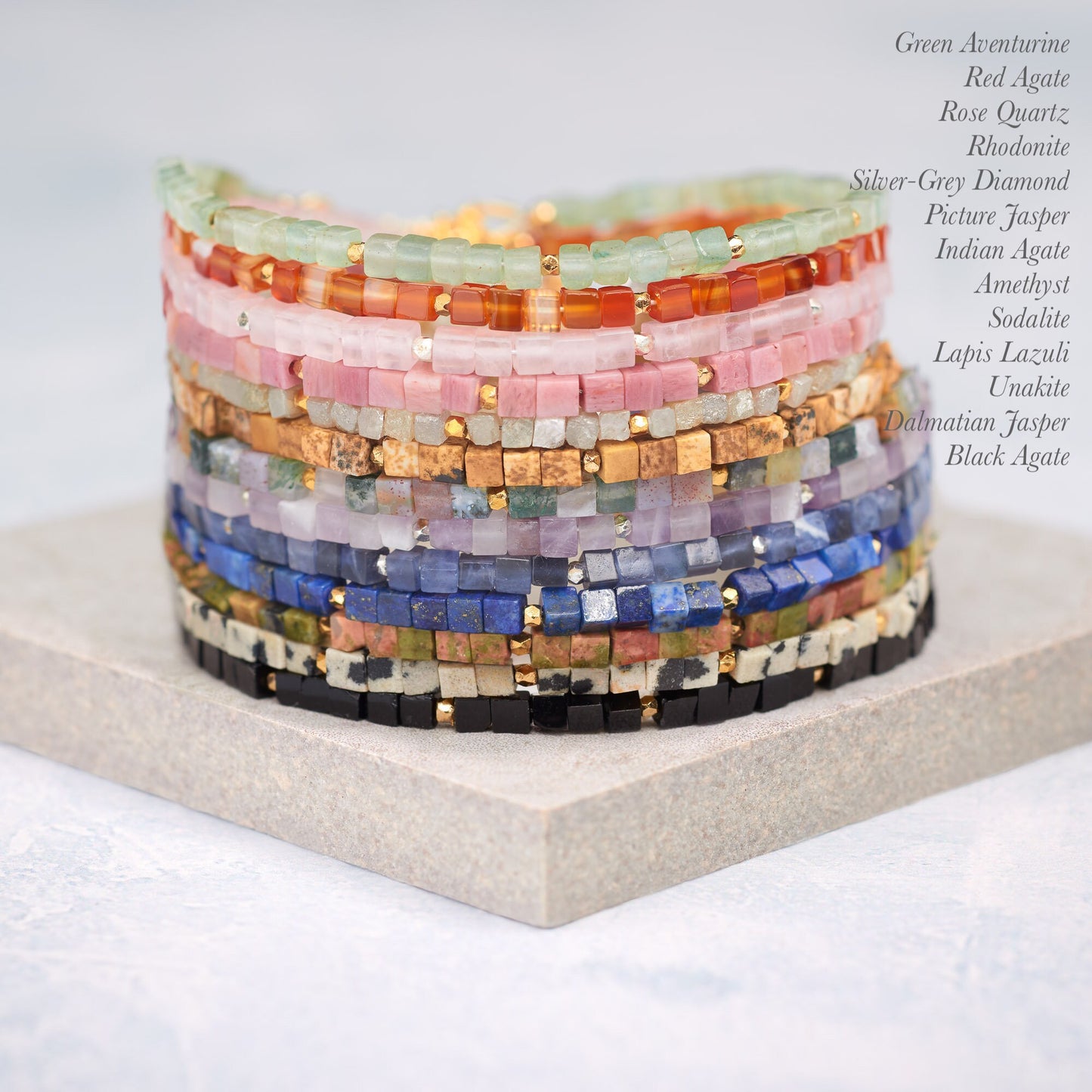 Dainty Lapis Lazuli Gemstone Cube Bead Bracelet