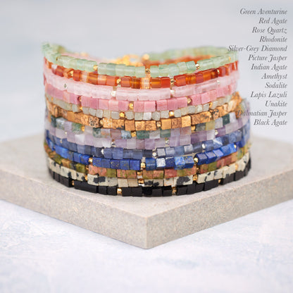 Dainty Lapis Lazuli Gemstone Cube Bead Bracelet