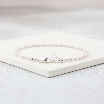 Rose Quartz & Sterling Silver or Gold Fill Bead Bracelet