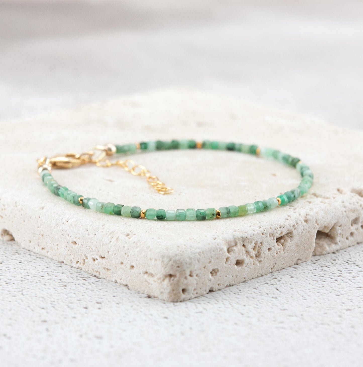 Dainty Emerald Cube Bracelet