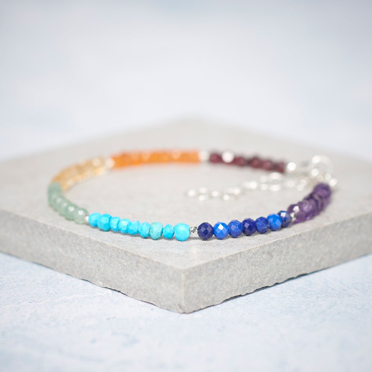 Dainty Seven Chakra Rainbow Gemstone Bracelet