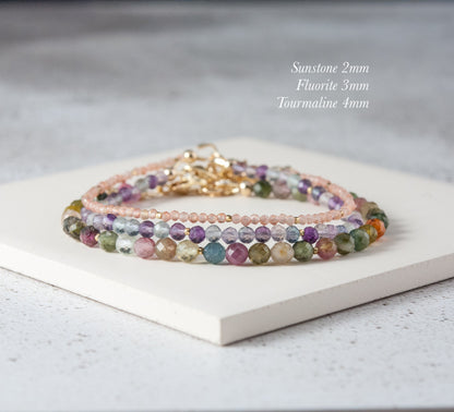 Dainty Sunstone Gemstone Bracelet (2mm)