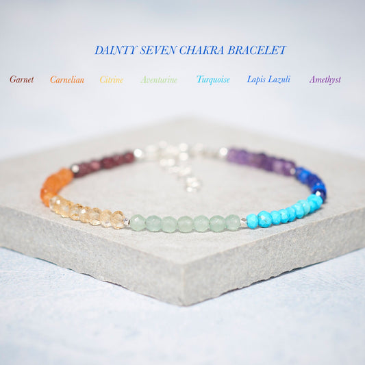 Dainty Seven Chakra Rainbow Gemstone Bracelet