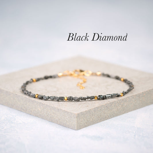 Raw Black Diamond Dainty Gemstone Bracelet
