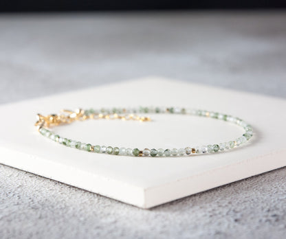 Dainty Moss / Green Rutile Quartz Gemstone Bracelet