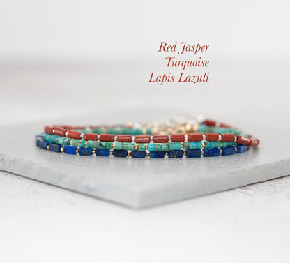 Dainty Lapis Lazuli Gemstone Tube Bead Bracelet