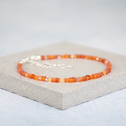 Dainty Red Agate Cube Bead Gemstone Bracelet