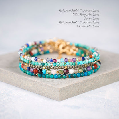 Dainty Rainbow Multi Gemstone Bracelet (2mm)