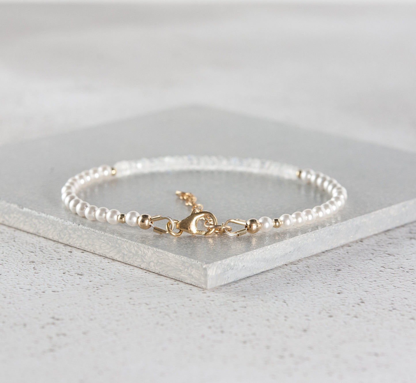 Rainbow Moonstone and Pearl Gemstone Bracelet
