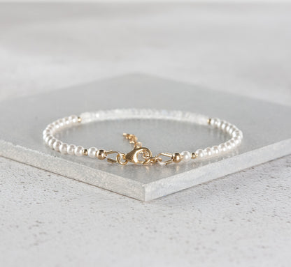 Rainbow Moonstone and Pearl Gemstone Bracelet