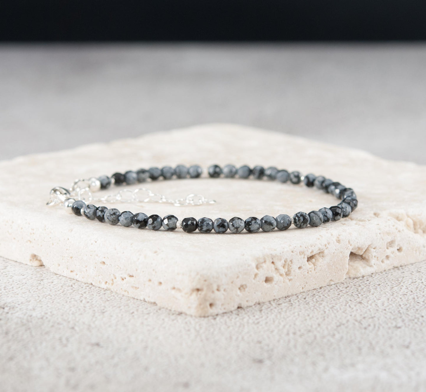 Dainty Snowflake Obsidian Bracelet