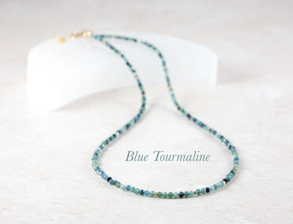 Dainty Blue Tourmaline Gemstone Necklace