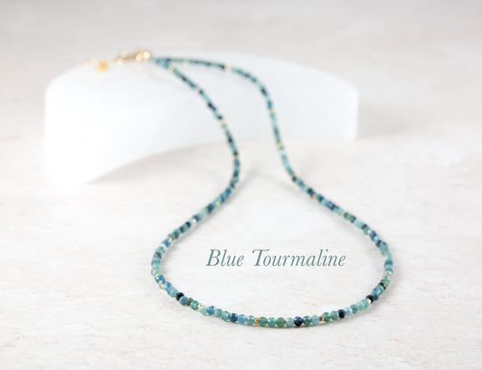 Dainty Blue Tourmaline Gemstone Necklace