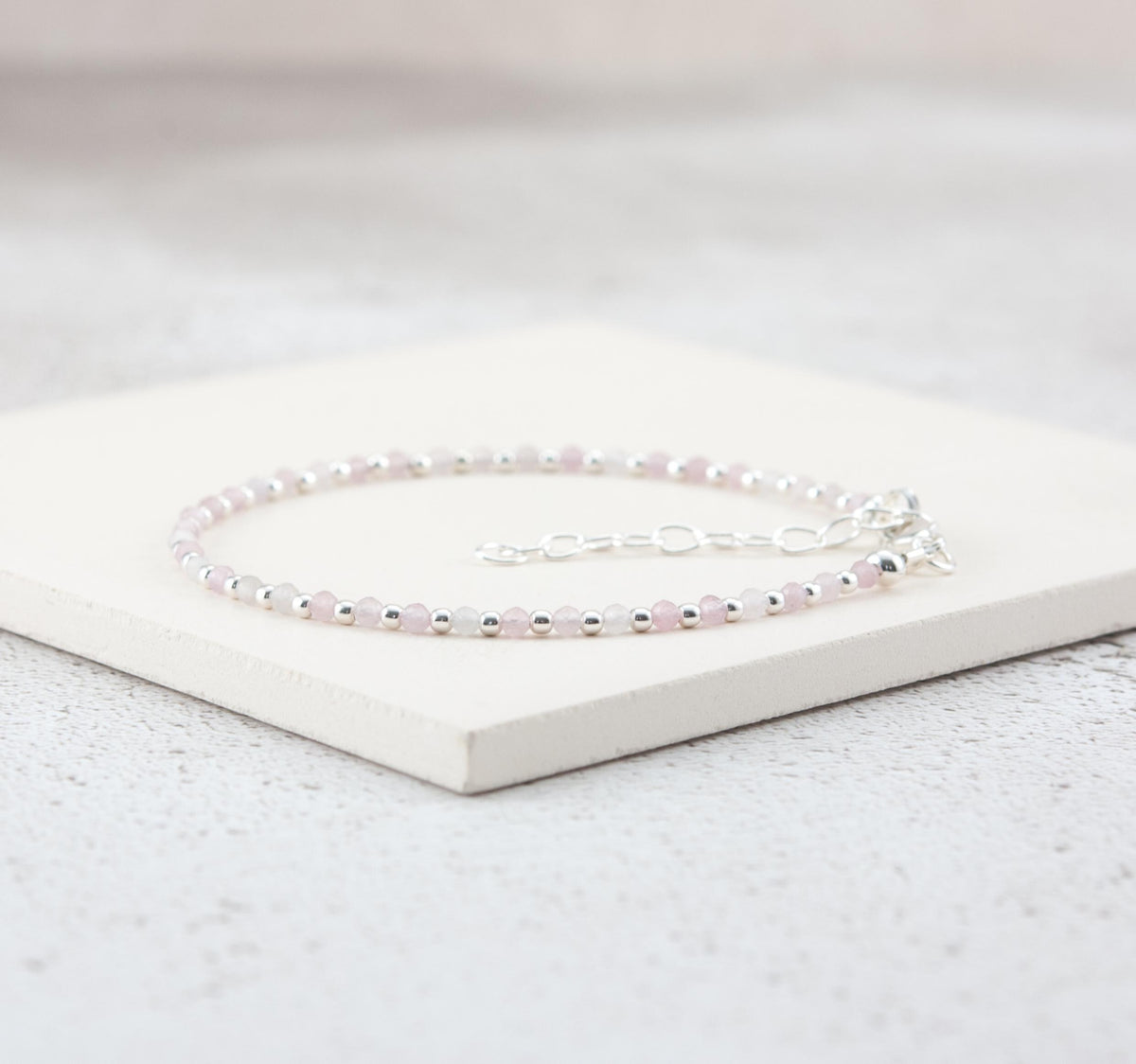 Rose Quartz & Sterling Silver or Gold Fill Bead Bracelet