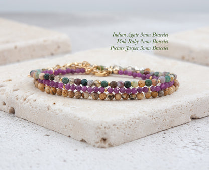 Dainty Pink Ruby Gemstone Bracelet