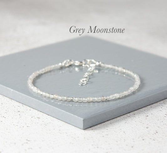 Dainty Grey Moonstone Gemstone Bracelet