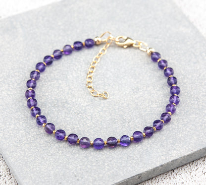 Amethyst Dainty Coin Bead Bracelet