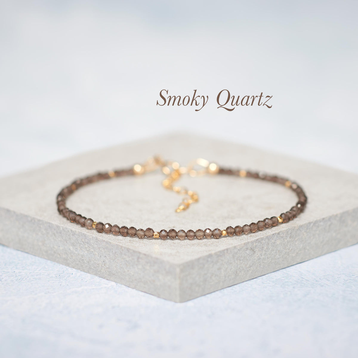Set Of 4 Dainty Gemstone Stacking Bracelets, Larimar, Smoky Quartz, Tanzanite & Topaz