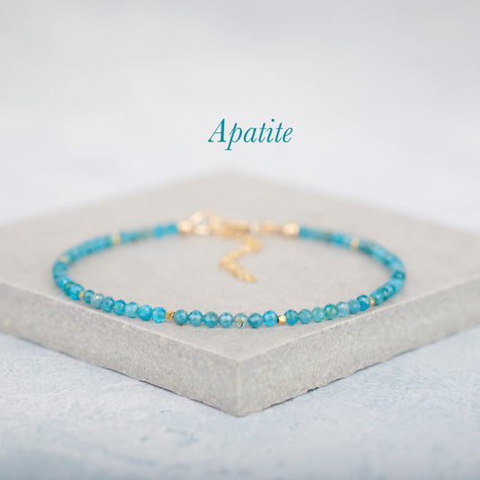 Dainty Neon Blue Apatite Gemstone Bracelet