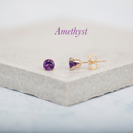Dainty Amethyst Gemstone Stud Earrings
