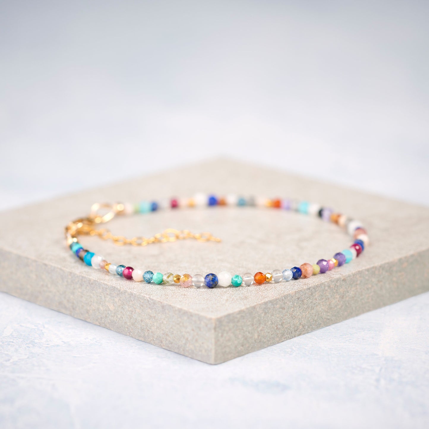Dainty Rainbow Multi Gemstone Bracelet (2mm)