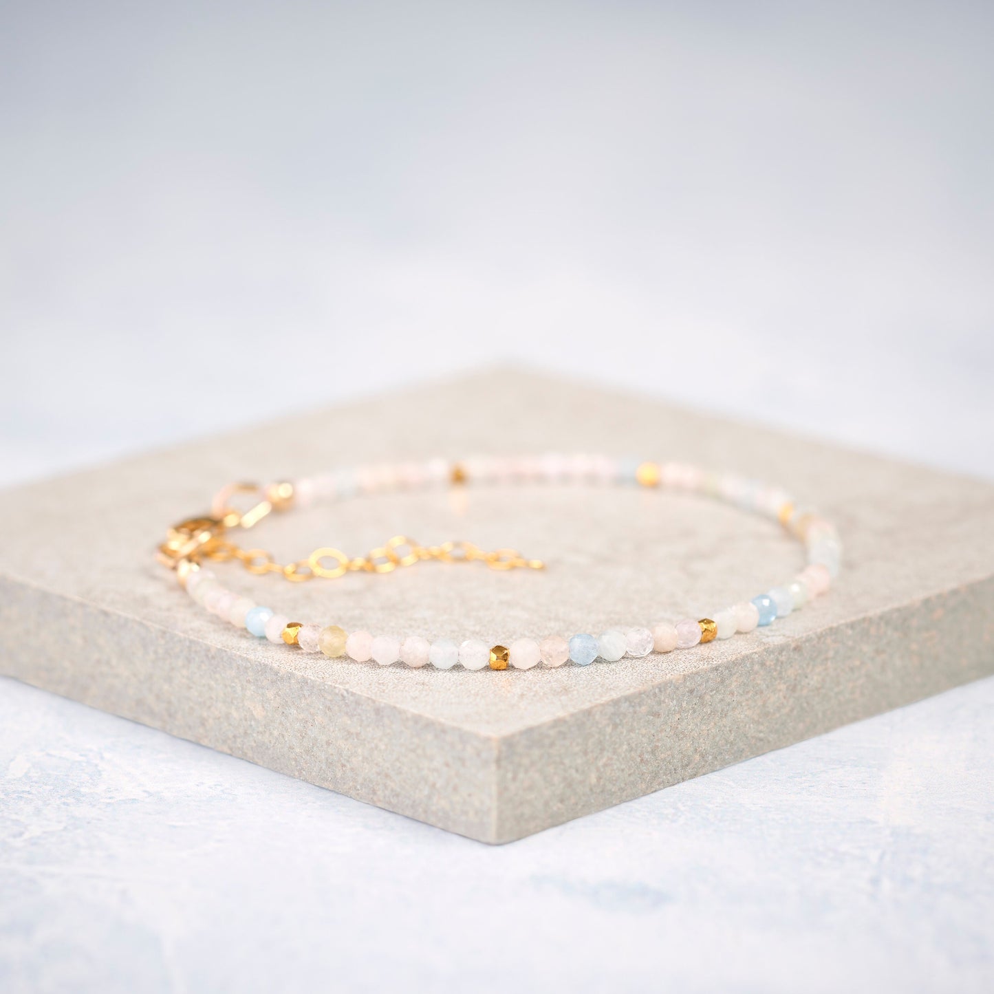 Dainty Morganite / Aquamarine (Multicolour Beryl) Gemstone Bracelet