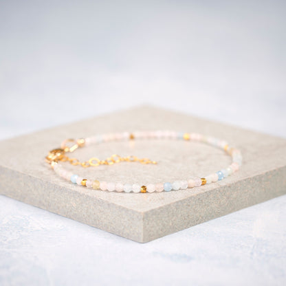 Dainty Morganite / Aquamarine (Multicolour Beryl) Gemstone Bracelet