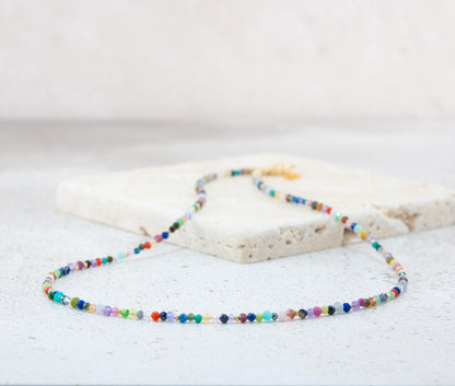 Dainty Rainbow Multi Gemstone Necklace
