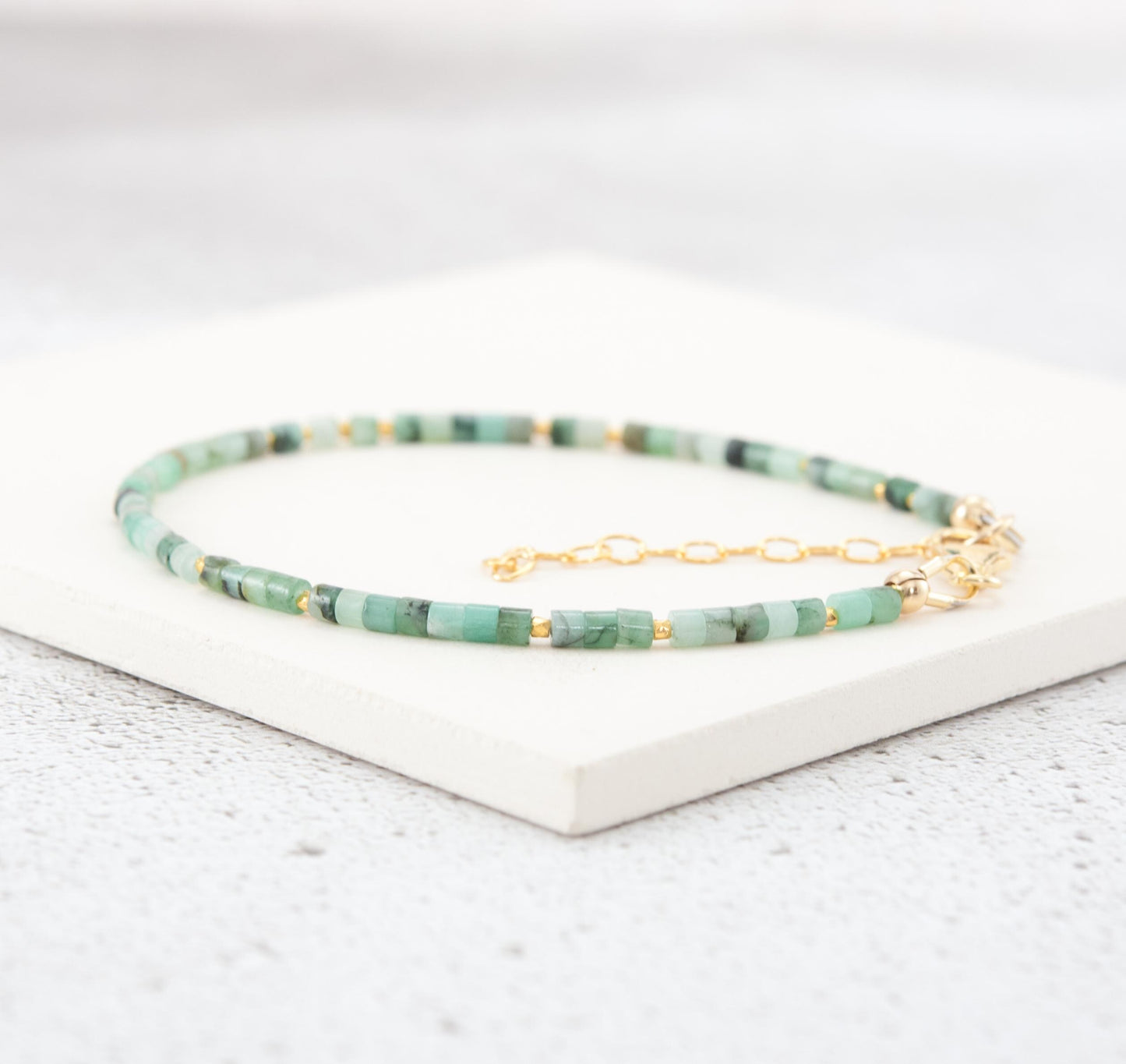 Dainty Emerald Heishi Bead Gemstone Bracelet
