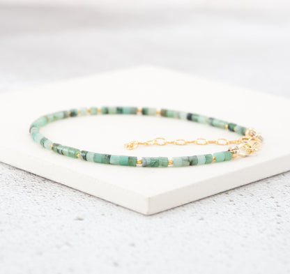 Dainty Emerald Heishi Bead Gemstone Bracelet