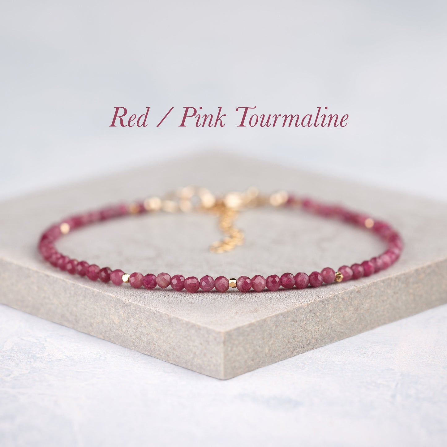 Dainty Red / Pink Tourmaline Gemstone Bracelet