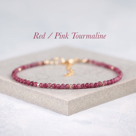 Dainty Red / Pink Tourmaline Gemstone Bracelet