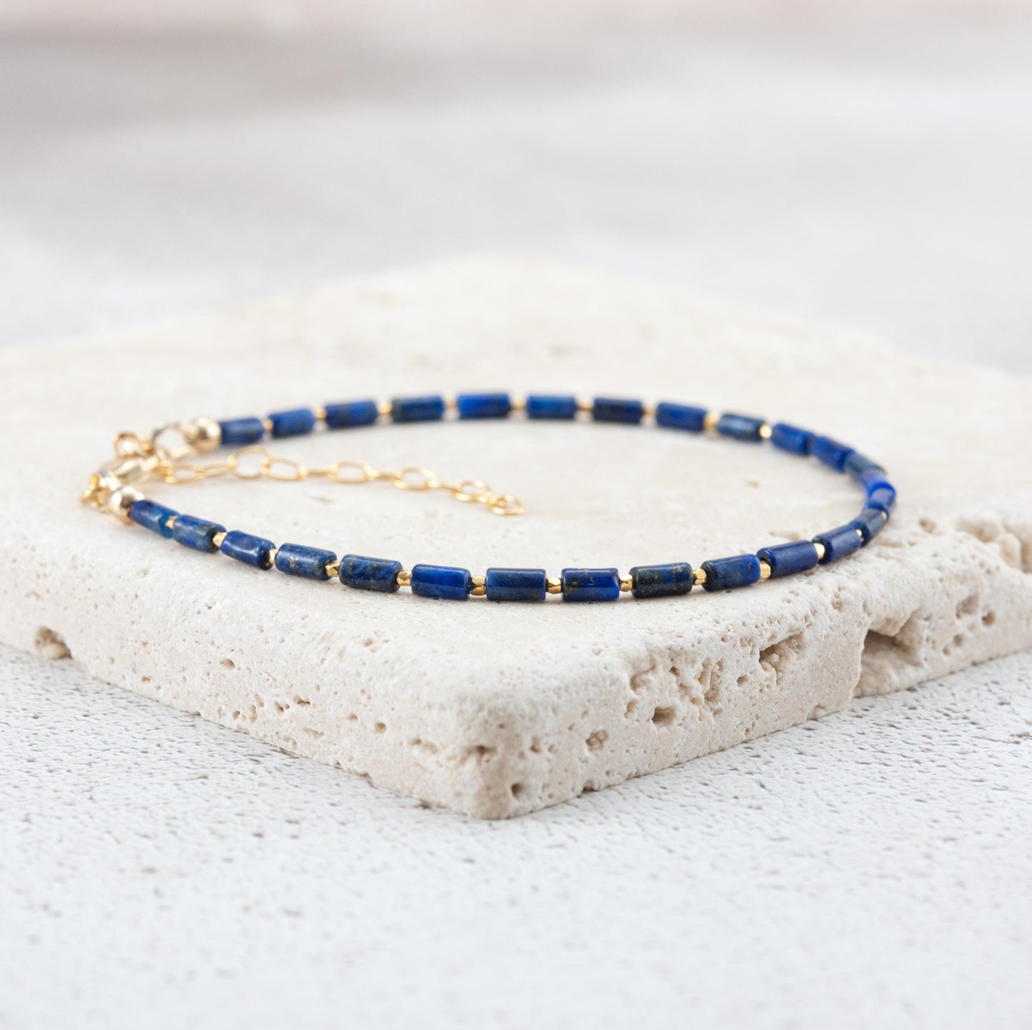 Dainty Lapis Lazuli Gemstone Tube Bead Bracelet