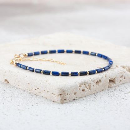 Dainty Lapis Lazuli Gemstone Tube Bead Bracelet