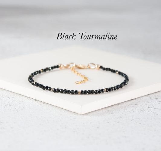 Dainty Black Tourmaline Gemstone Bracelet