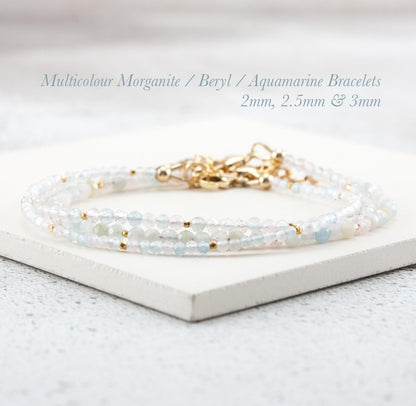 Dainty Multicolour Morganite (Beryl) Gemstone Bracelet (3mm)