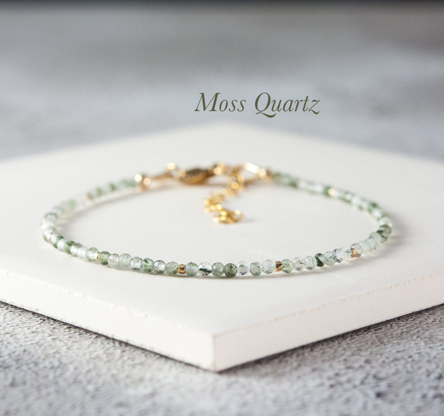 Dainty Moss / Green Rutile Quartz Gemstone Bracelet