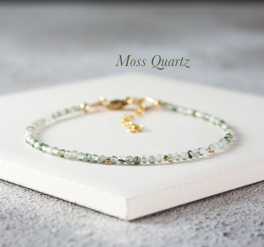 Dainty Moss / Green Rutile Quartz Gemstone Bracelet