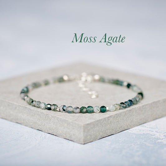 Moss Agate Dainty Gemstone Bracelet